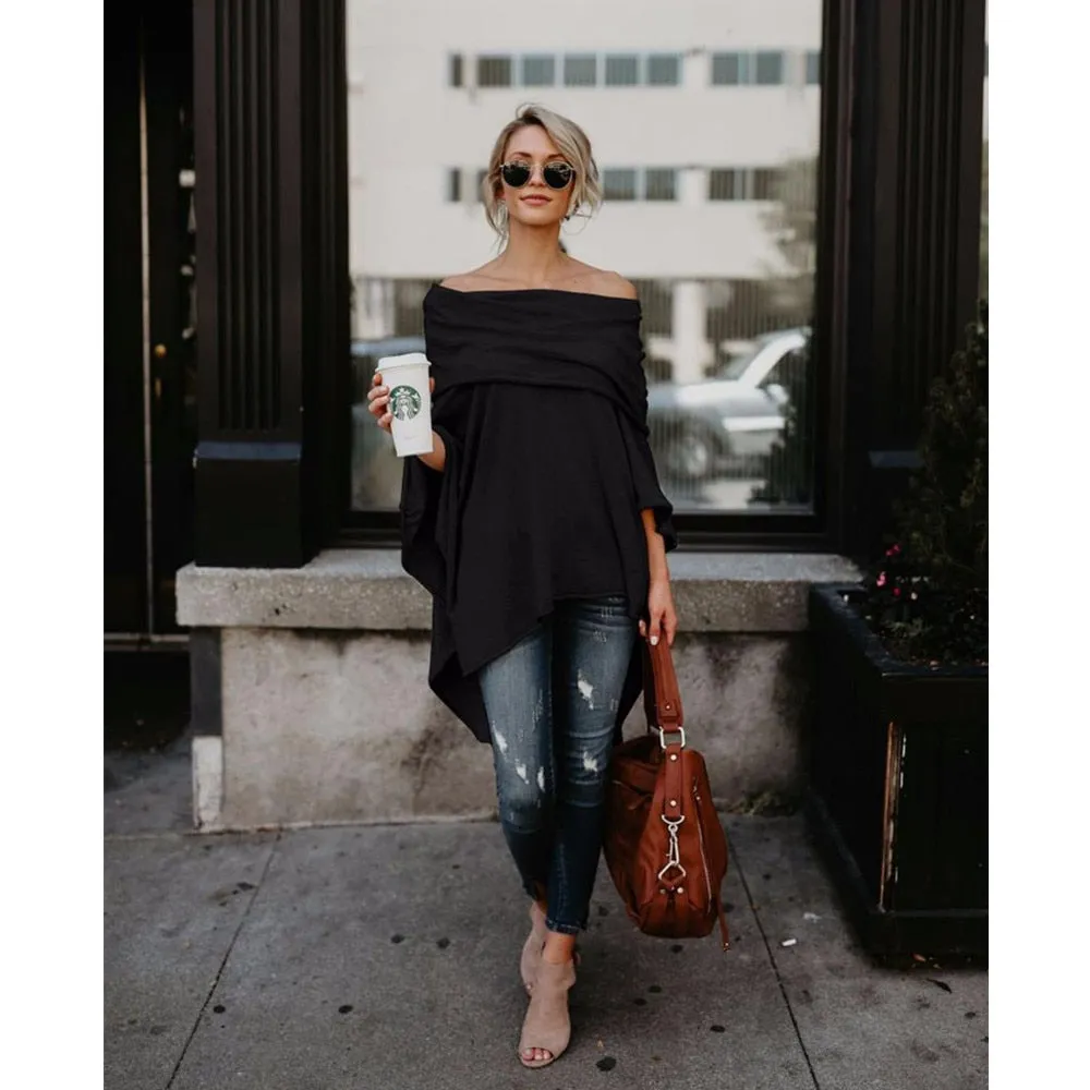 VenusFox Off Shoulder Overlap Poncho Blouse