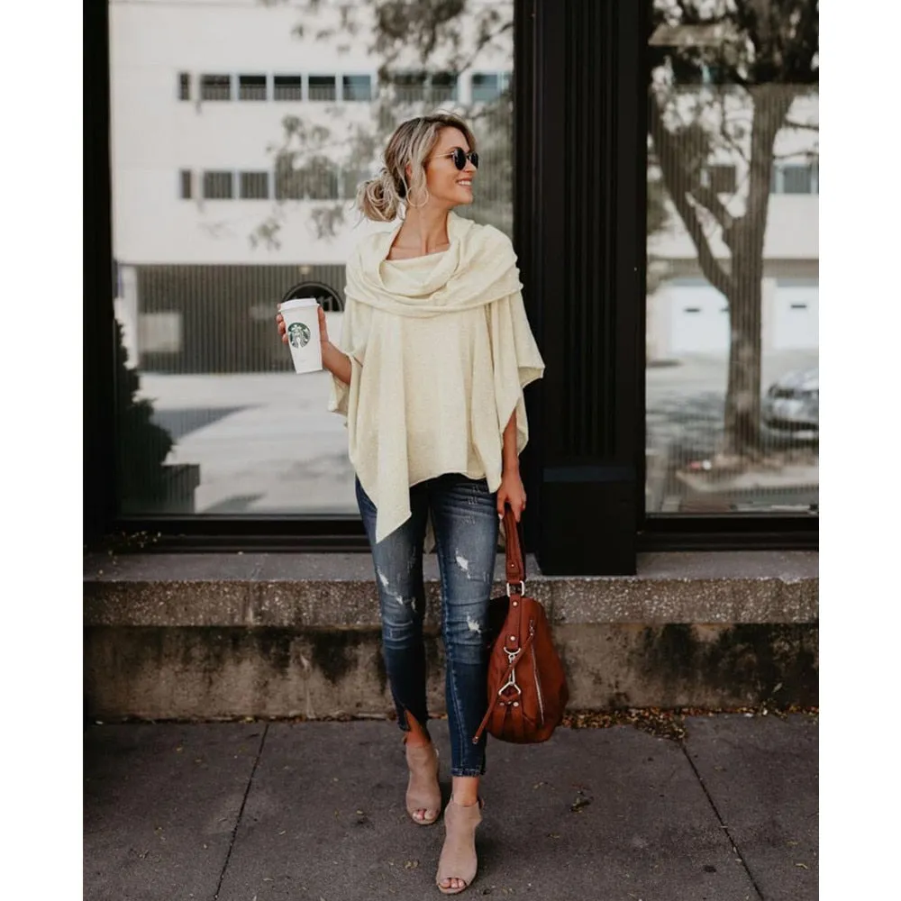 VenusFox Off Shoulder Overlap Poncho Blouse