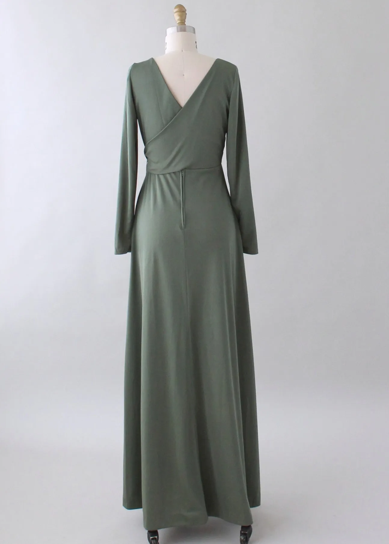 Vintage 1970s Moss Green Tasseled Maxi Dress