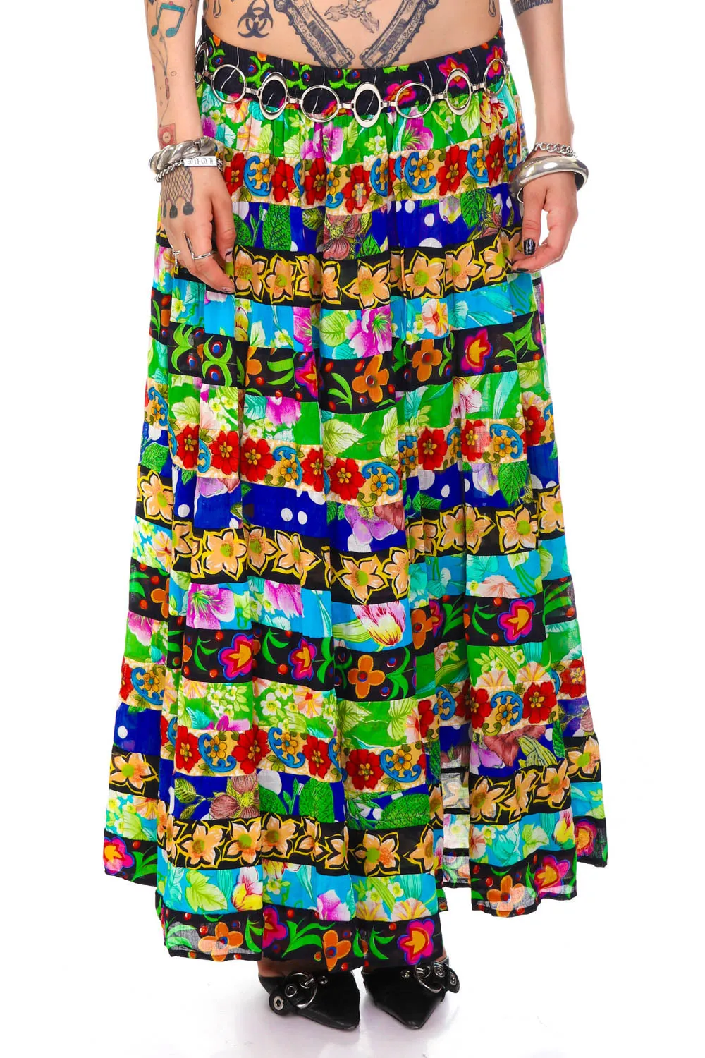 Vintage 90's Patchwork Mixed Floral Tiered Maxi Skirt - OSFM