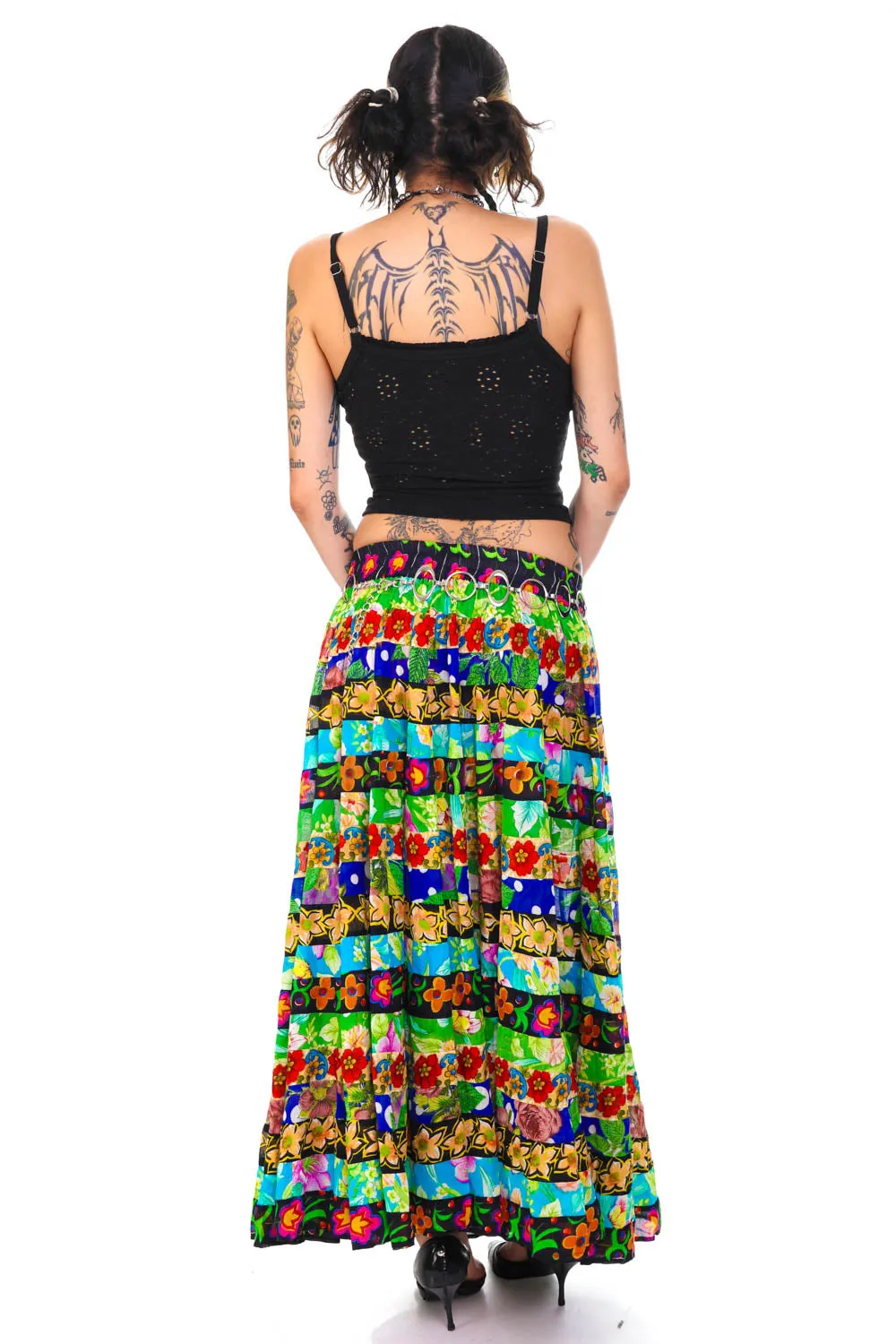 Vintage 90's Patchwork Mixed Floral Tiered Maxi Skirt - OSFM