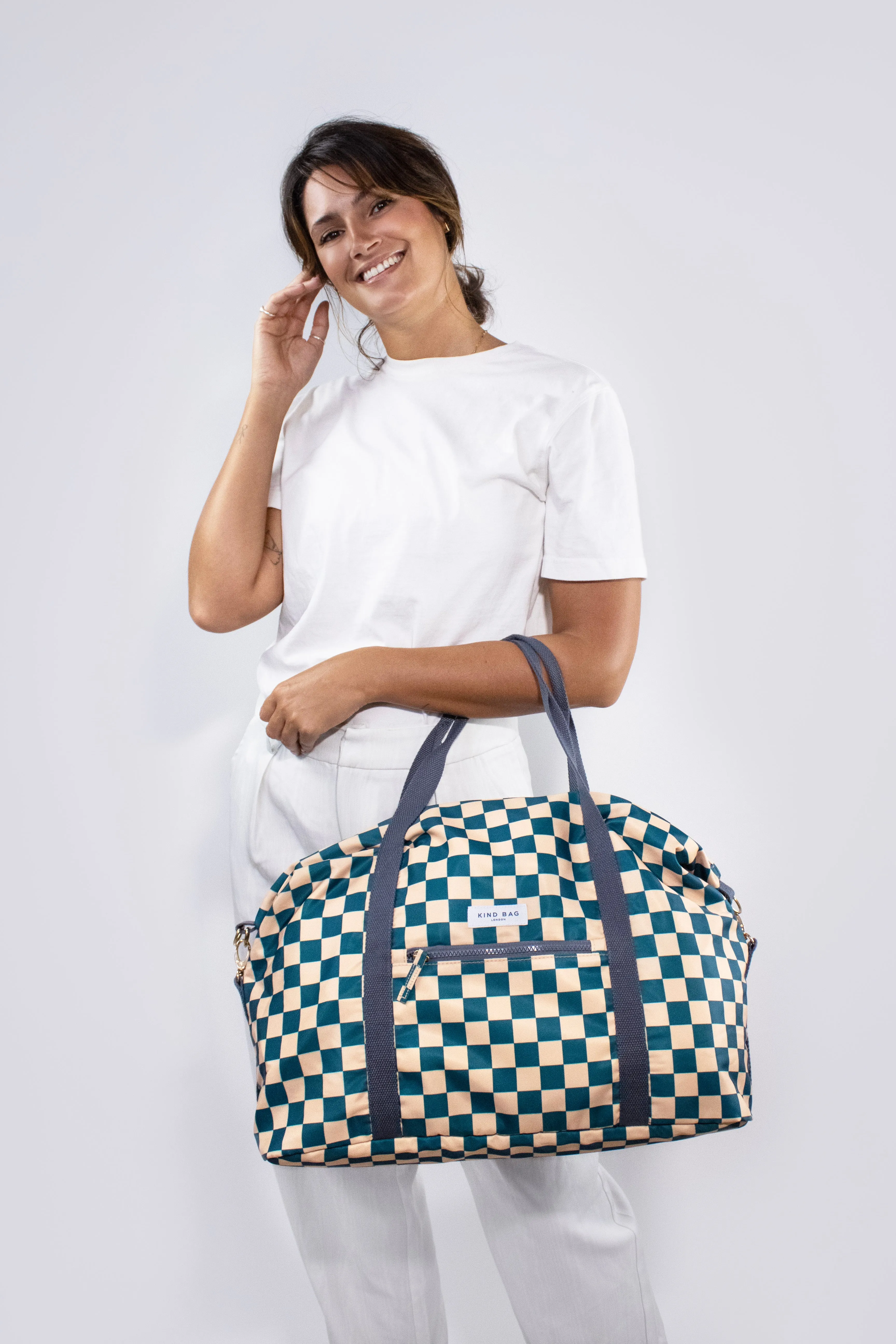 Weekender Bag | Checkerboard Teal & Beige