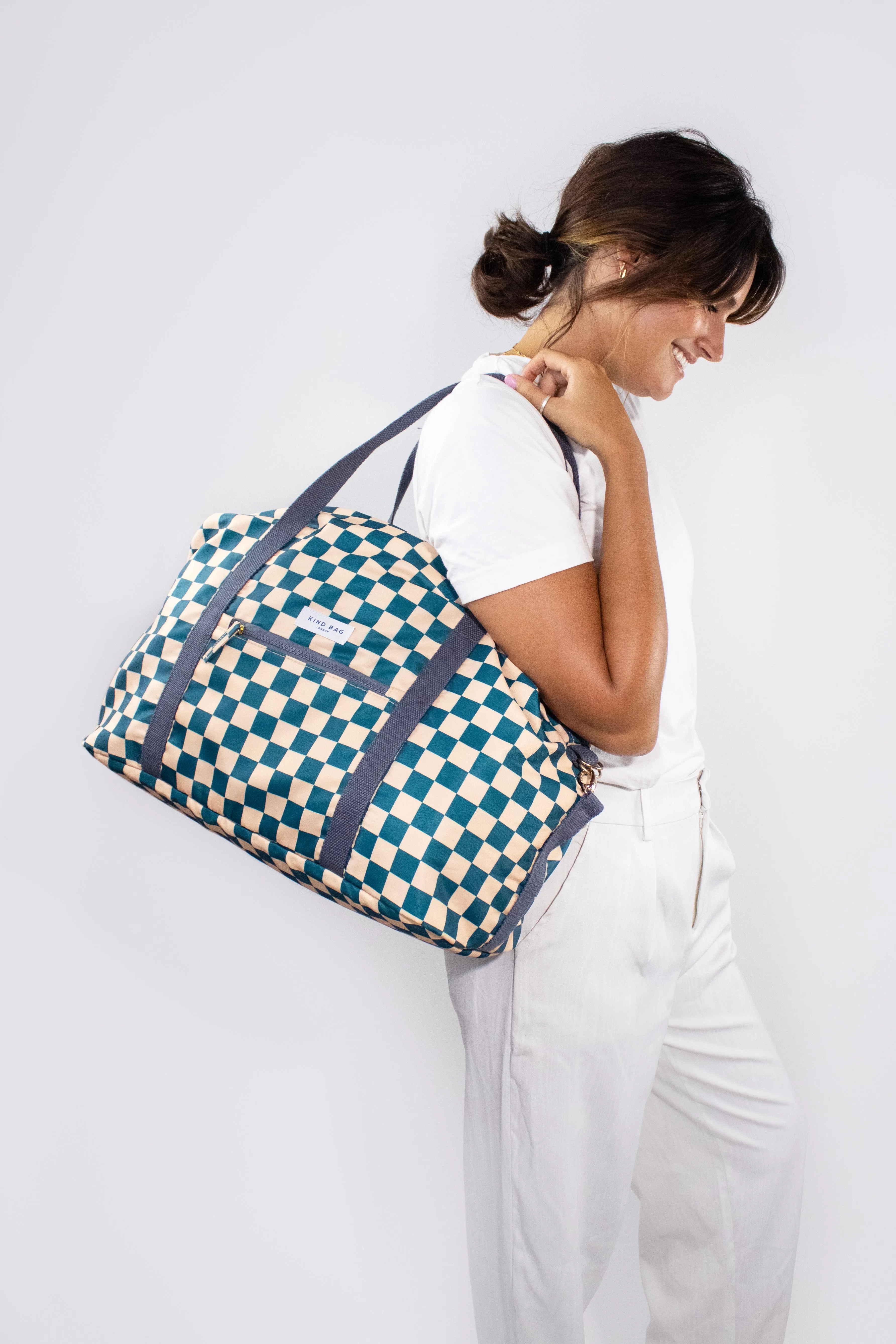 Weekender Bag | Checkerboard Teal & Beige