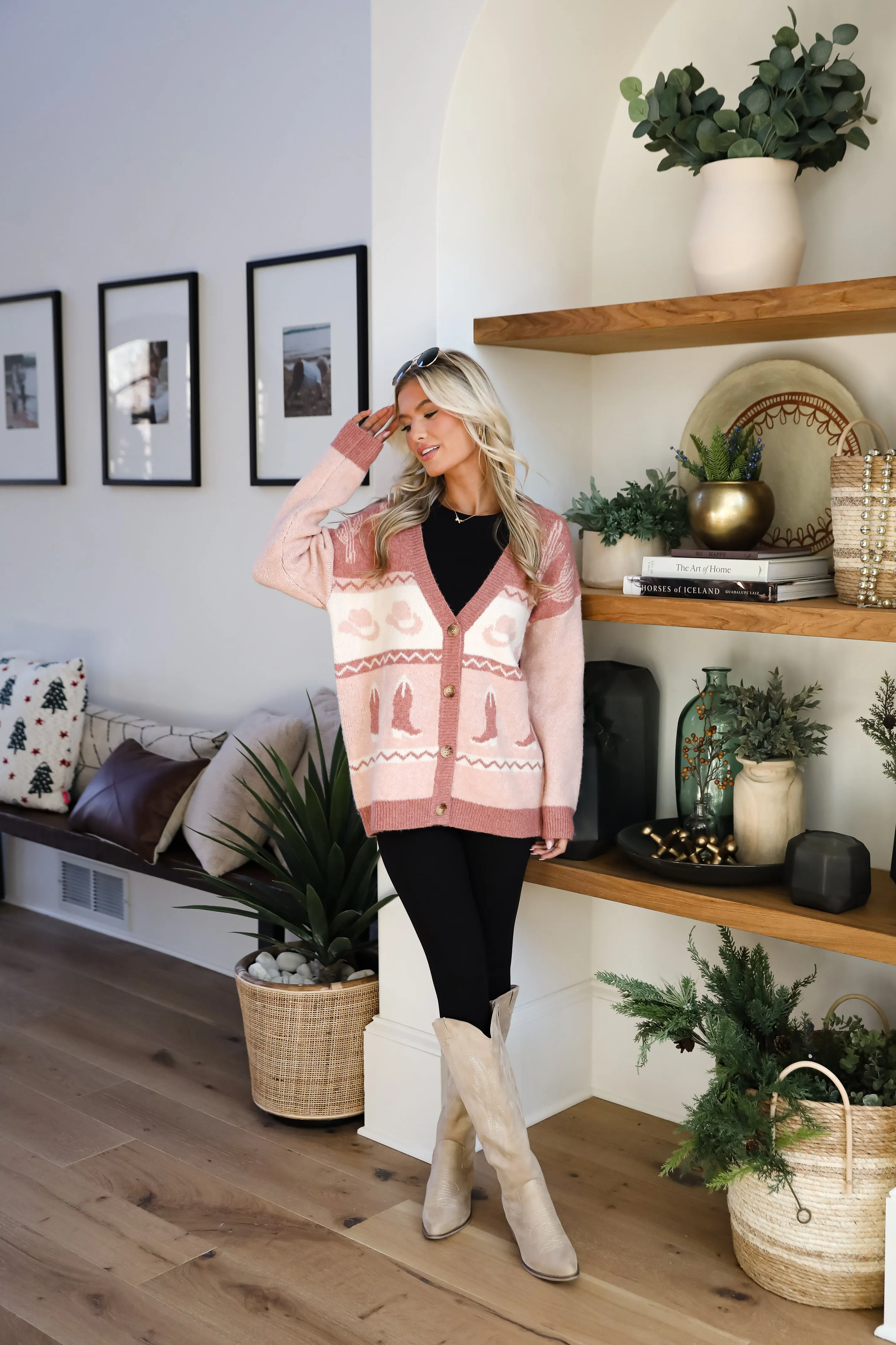 Western Vibes Blush Sweater Cardigan