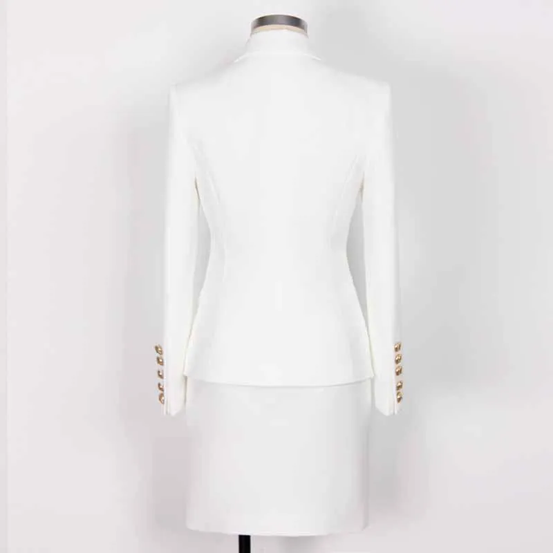 Women 2 Pieces White Blazer   Mid-High Rise Mini Skirt Suit Busines Suit