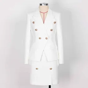 Women 2 Pieces White Blazer   Mid-High Rise Mini Skirt Suit Busines Suit