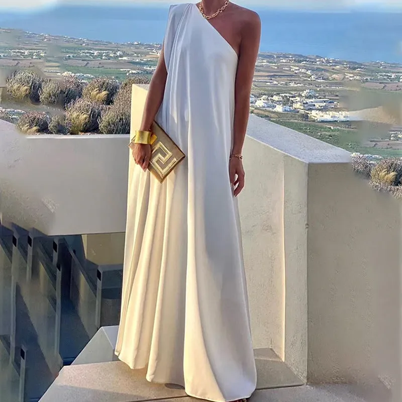 Women Elegant One Shoulder Cocktail Maxi Dress