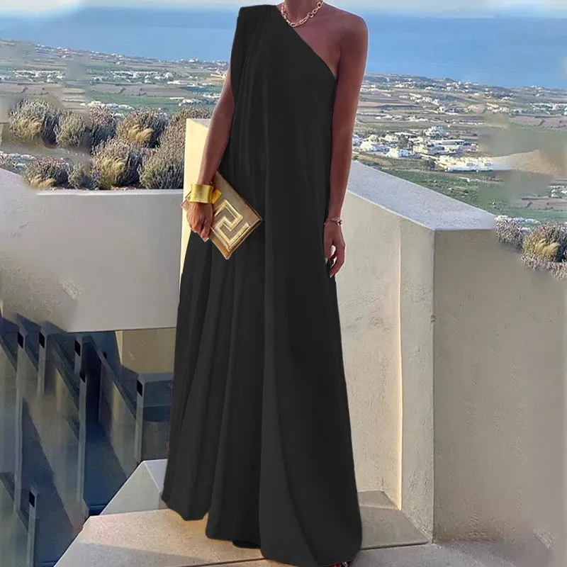 Women Elegant One Shoulder Cocktail Maxi Dress