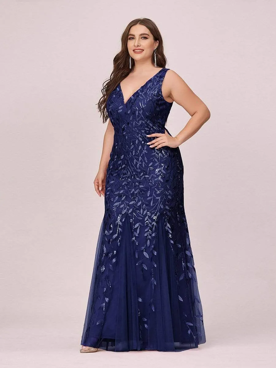 Women's Double V-Neck Fishtail Sequin Evening Dress