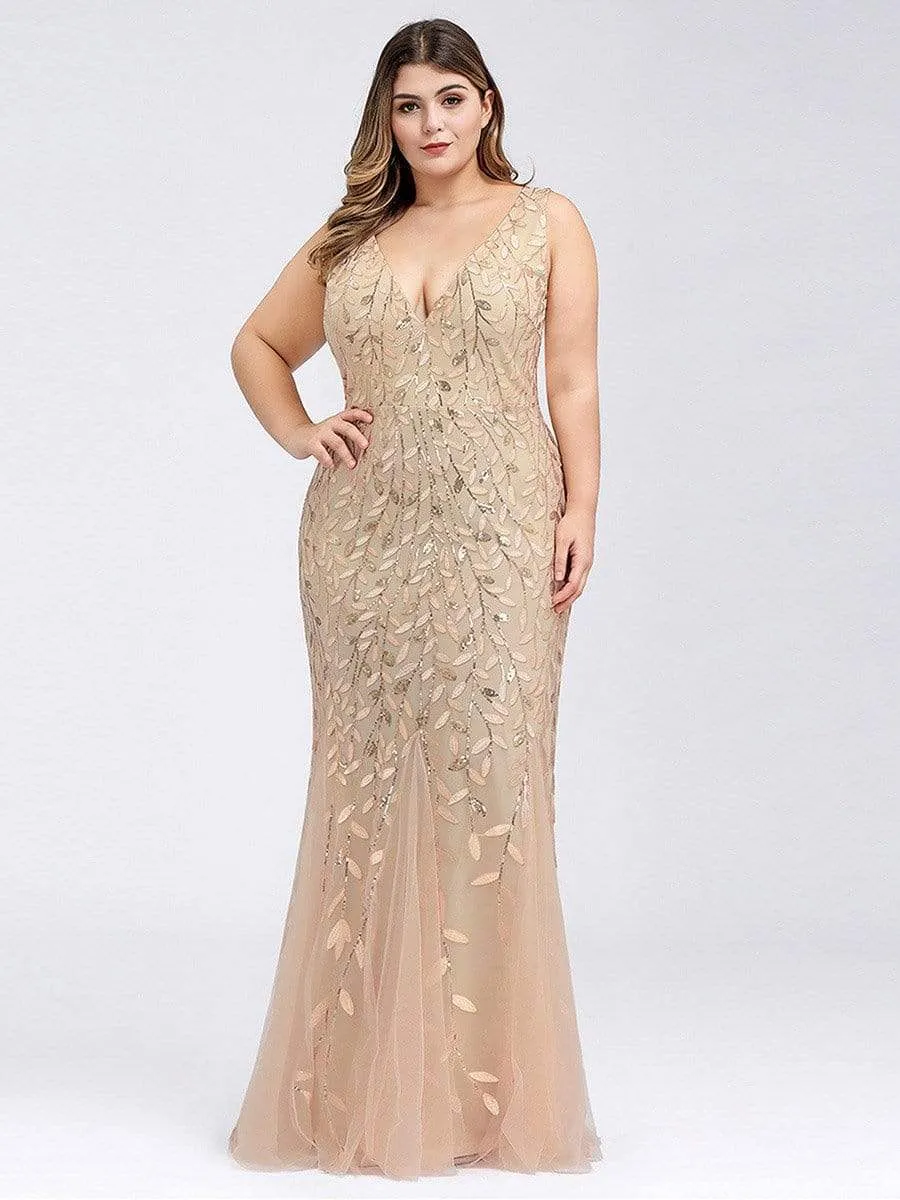 Women's Double V-Neck Fishtail Sequin Evening Dress