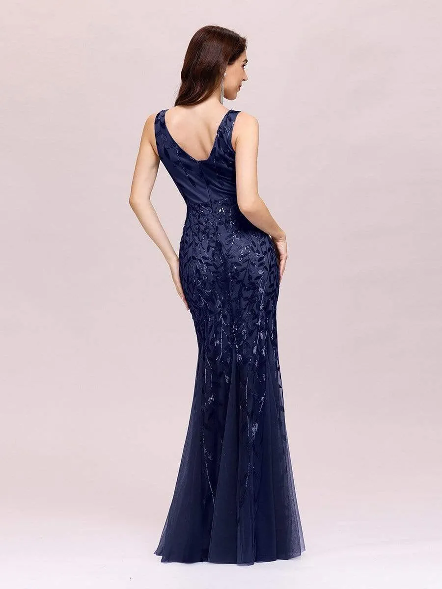 Women's Double V-Neck Fishtail Sequin Evening Dress