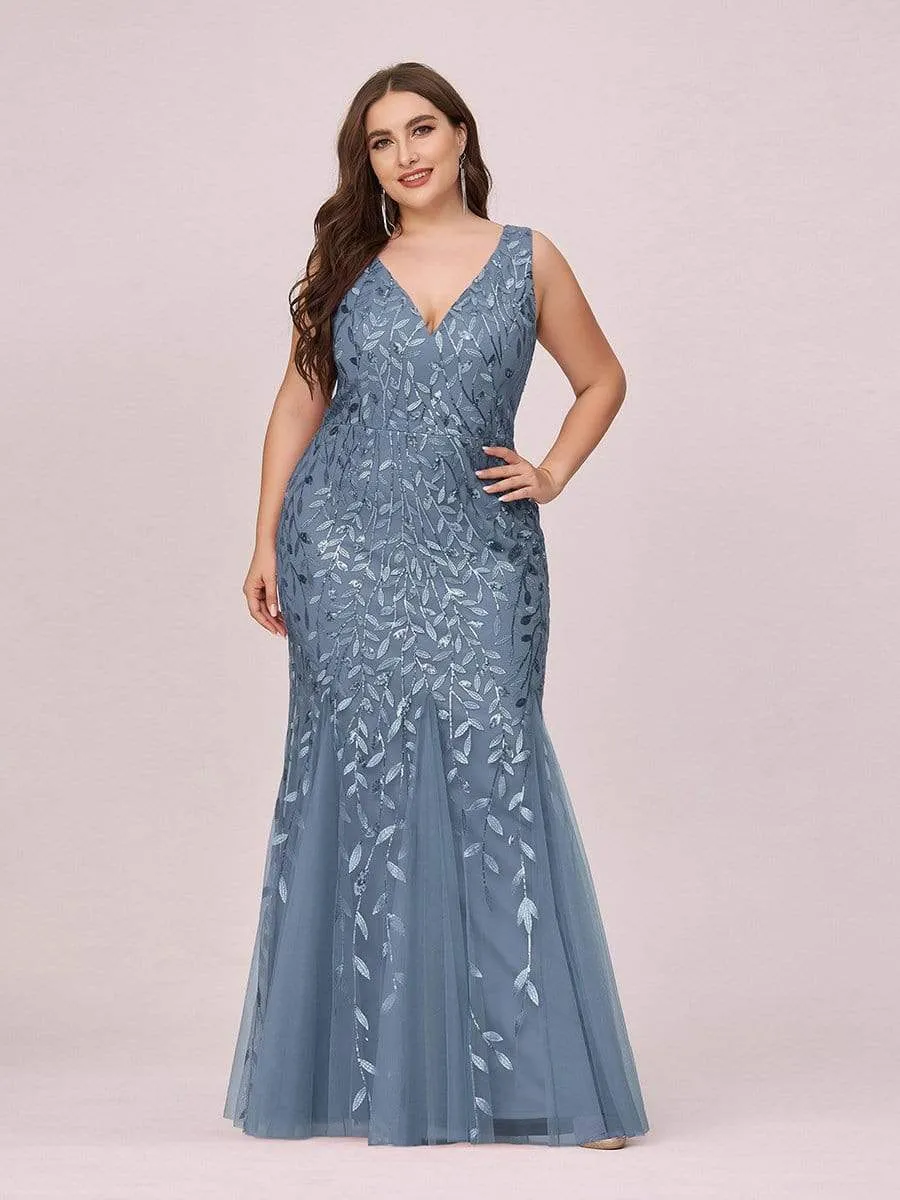 Women's Double V-Neck Fishtail Sequin Evening Dress