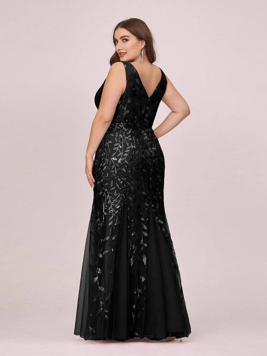 Women's Double V-Neck Fishtail Sequin Evening Dress