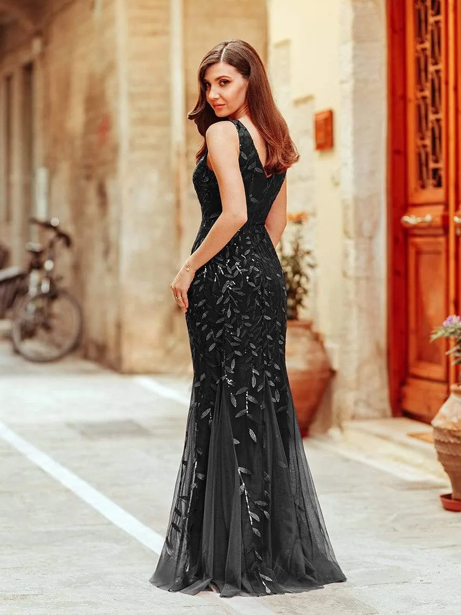 Women's Double V-Neck Fishtail Sequin Evening Dress