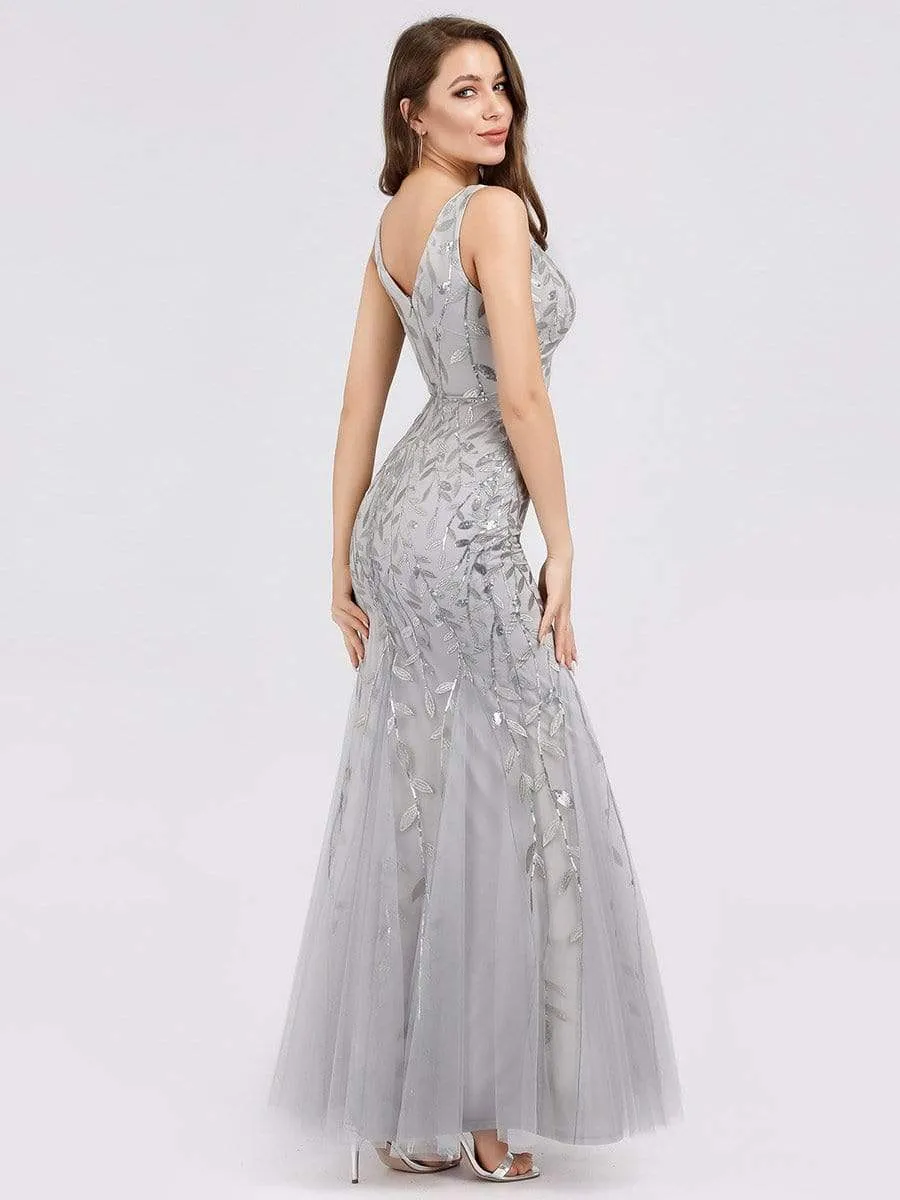 Women's Double V-Neck Fishtail Sequin Evening Dress