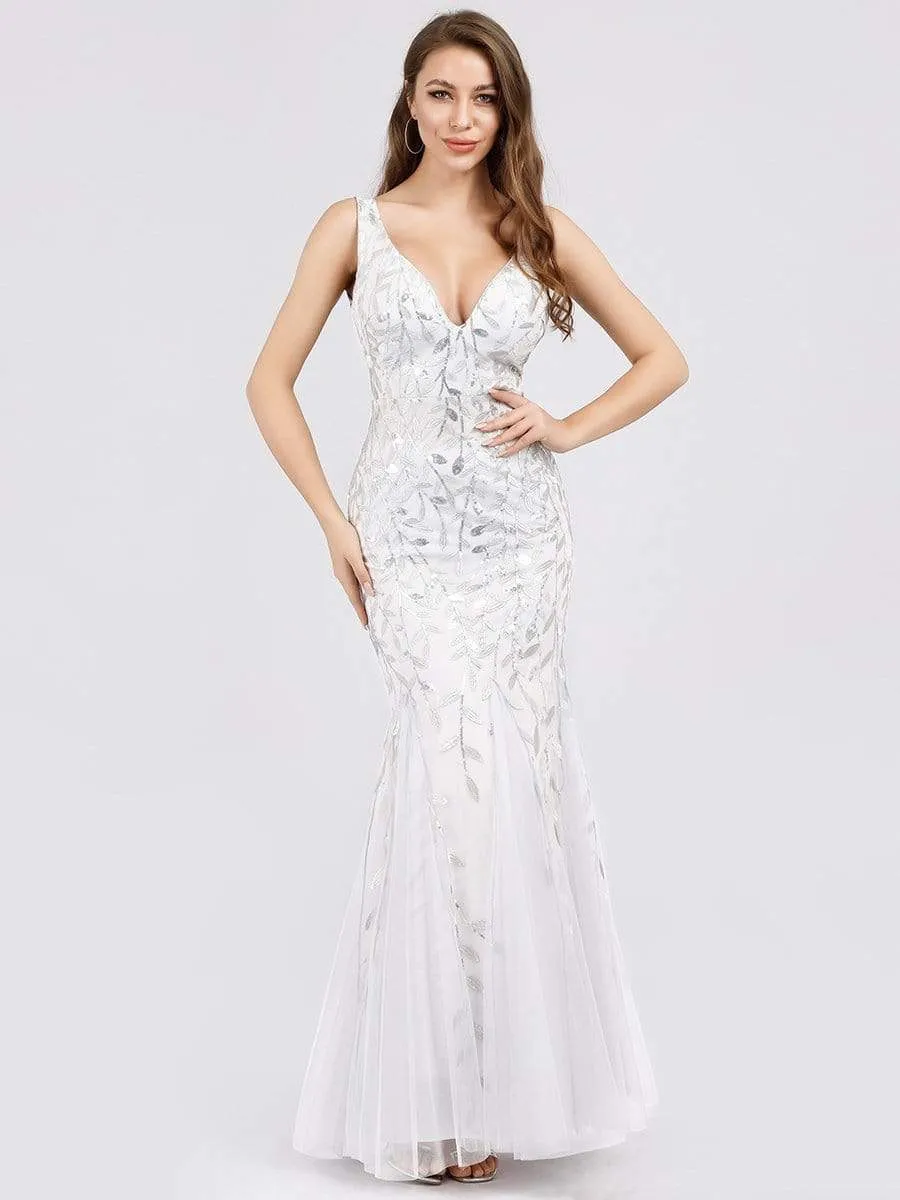 Women's Double V-Neck Fishtail Sequin Evening Dress