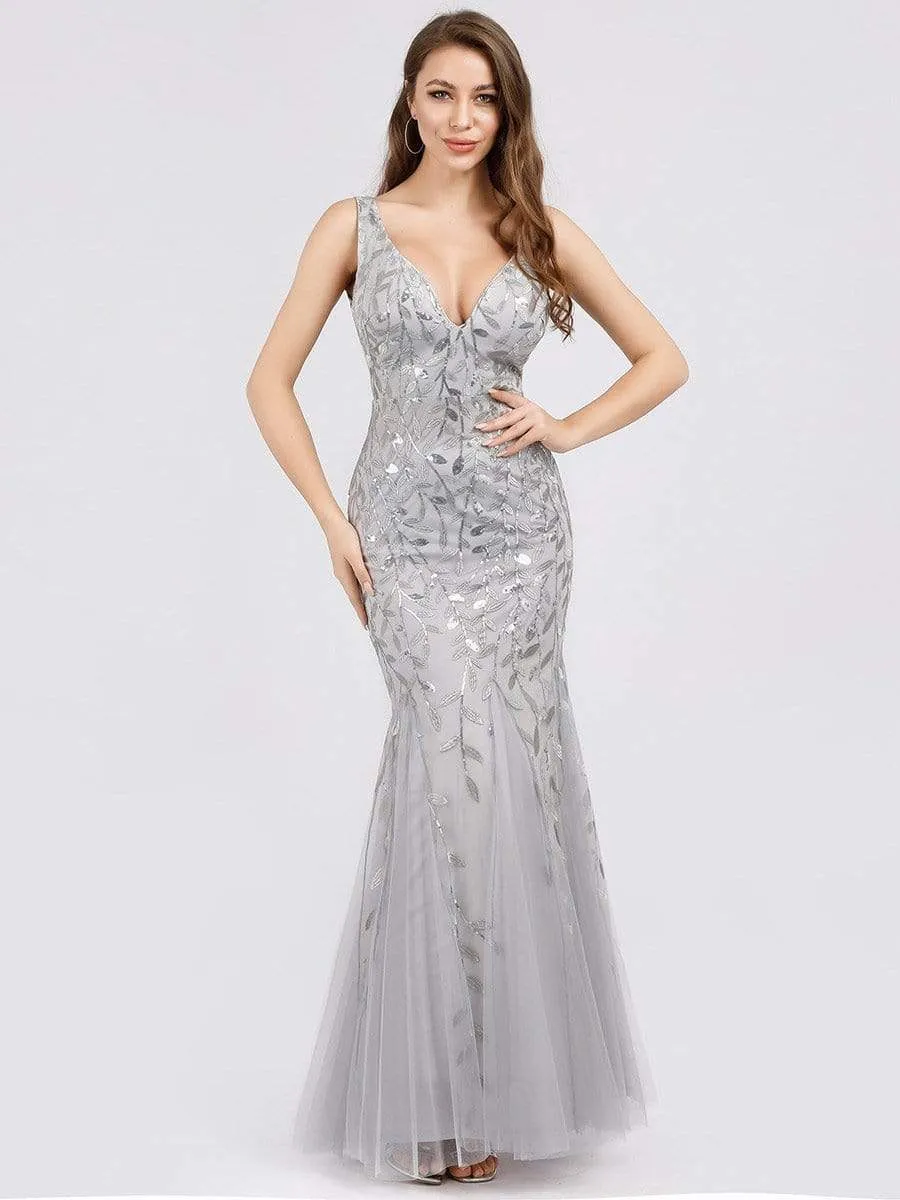 Women's Double V-Neck Fishtail Sequin Evening Dress