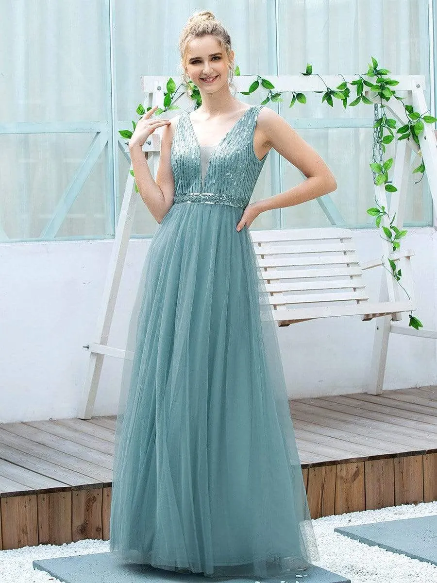 Women's Fashion A-Line Tulle Bridesmaid Dress with Sequin