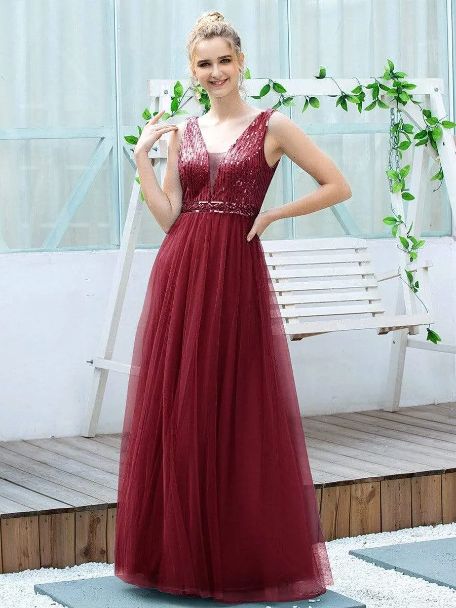 Women's Fashion A-Line Tulle Bridesmaid Dress with Sequin