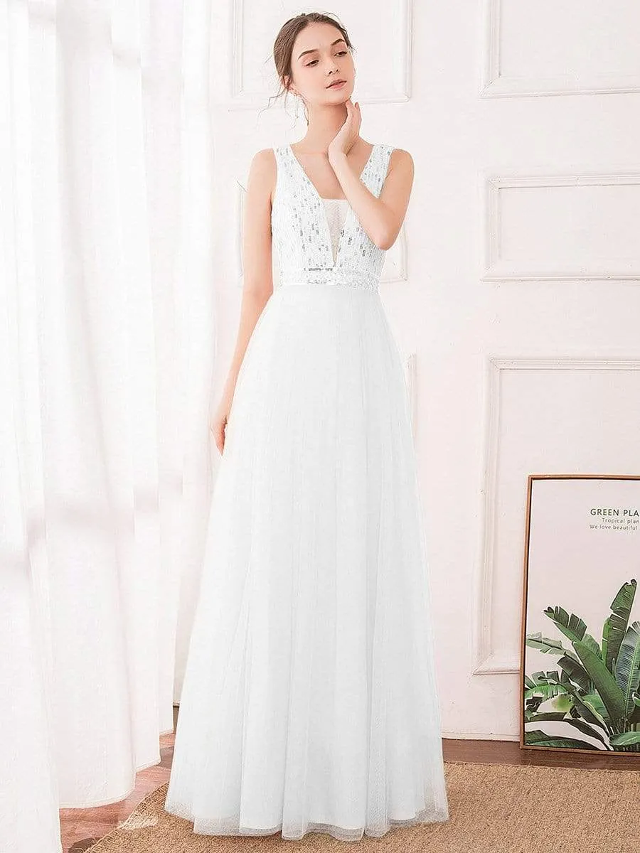 Women's Fashion A-Line Tulle Bridesmaid Dress with Sequin