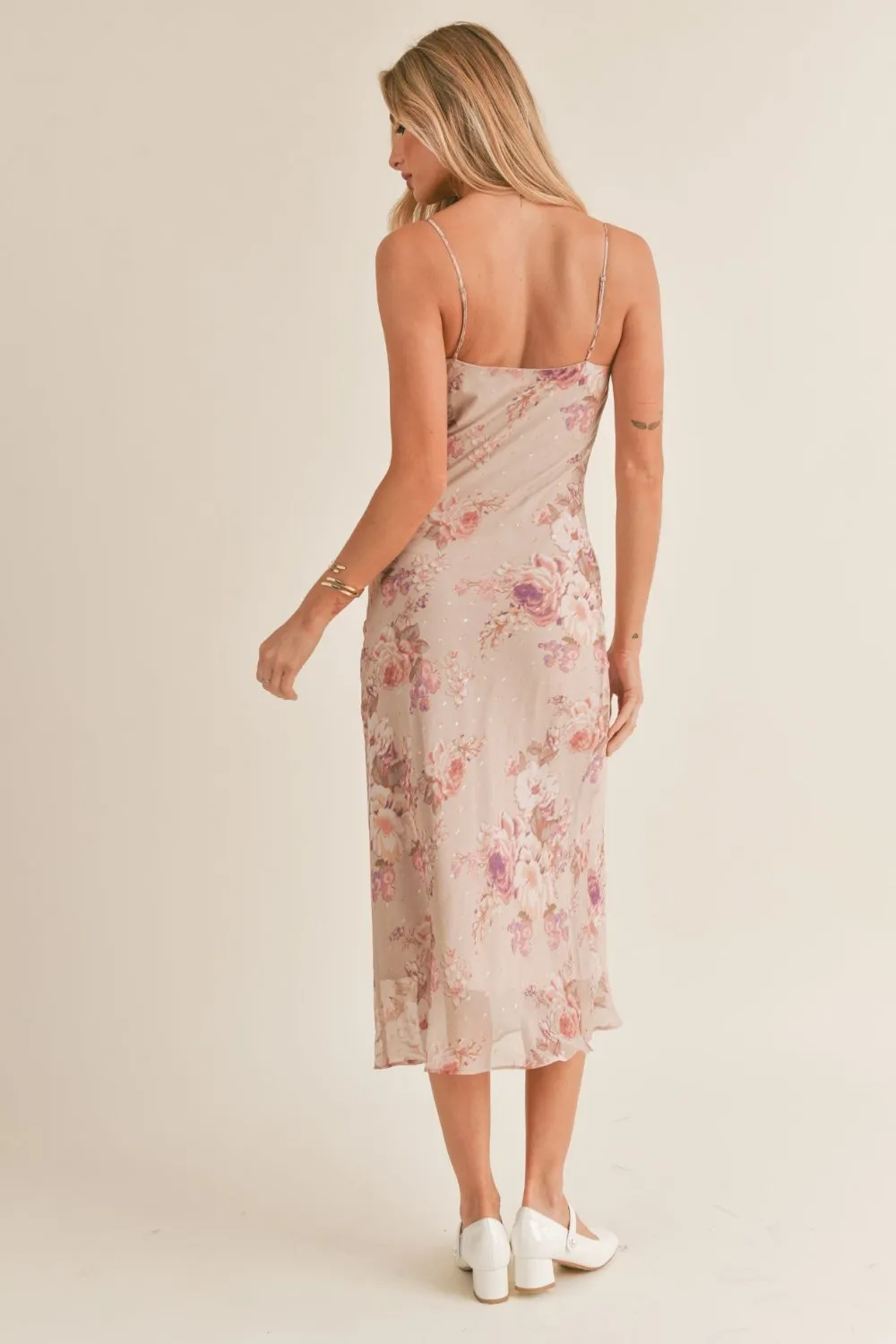 Women's Floral Celestial Slip Dress | Balletcore | Neutral Blush Pink