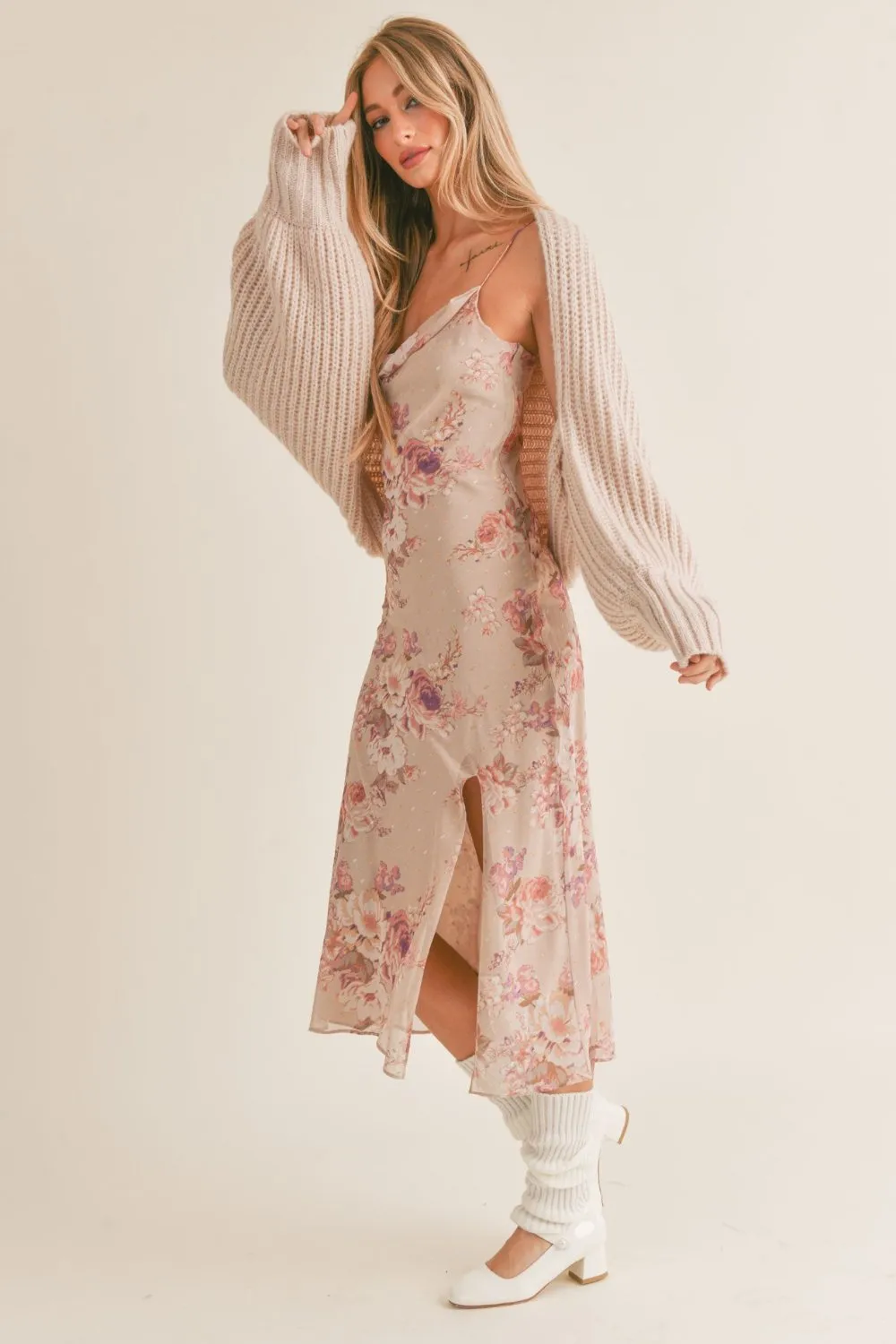 Women's Floral Celestial Slip Dress | Balletcore | Neutral Blush Pink