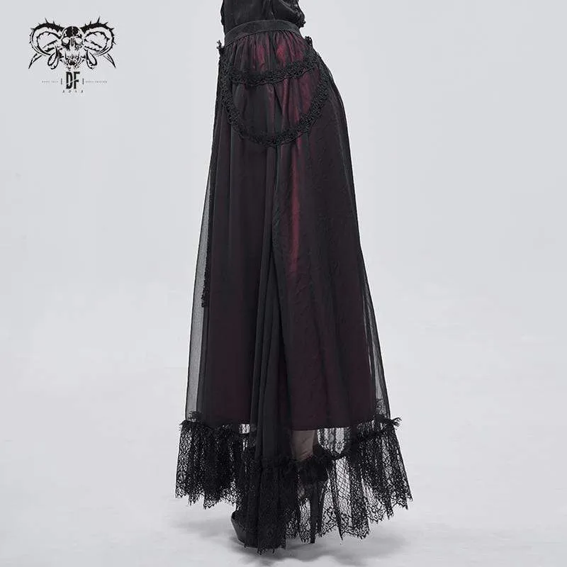 Women's Gothic Floral Lace Splice Layered Skirt