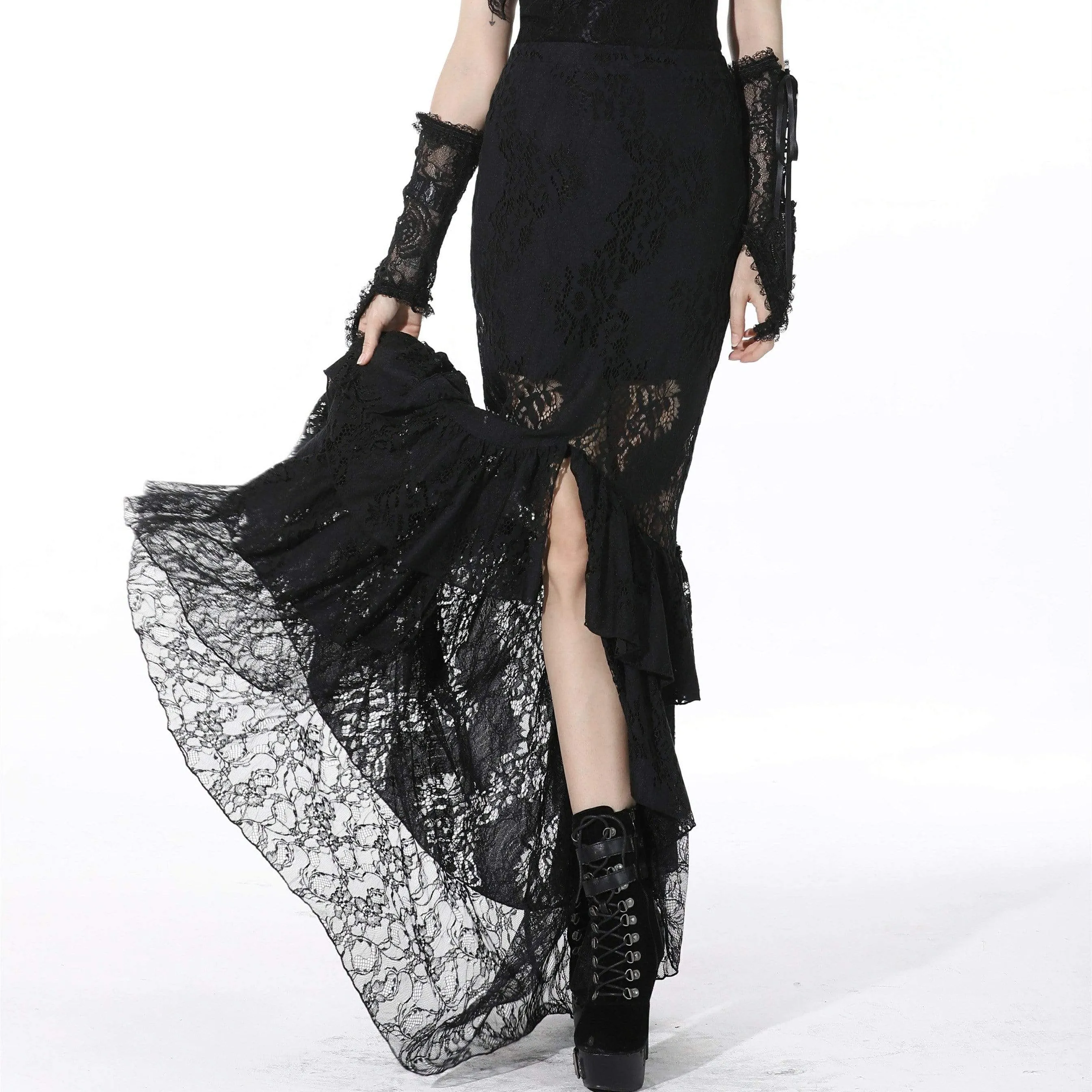 Women's Gothic Layered Lace Black Mermaid Skirt