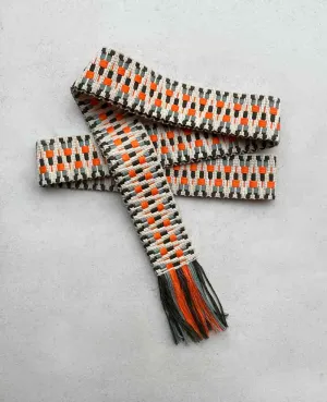 WOVEN BELT "ZIGZAG" - BEIGE/ORANGE/KHAKI