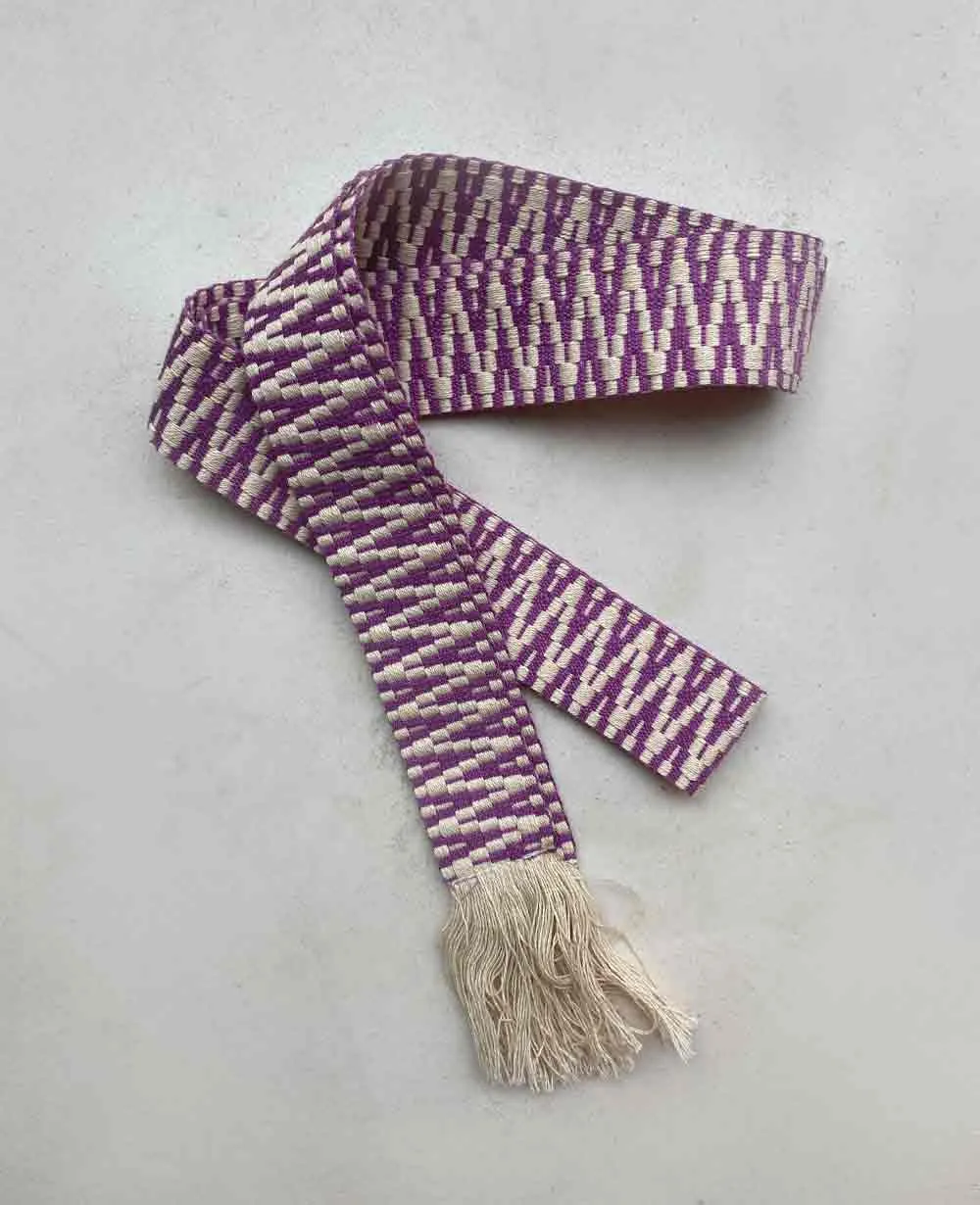 WOVEN BELT "ZIGZAG" - ECRU/PURPLE