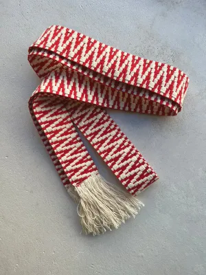 WOVEN BELT "ZIGZAG" - ECRU/RED