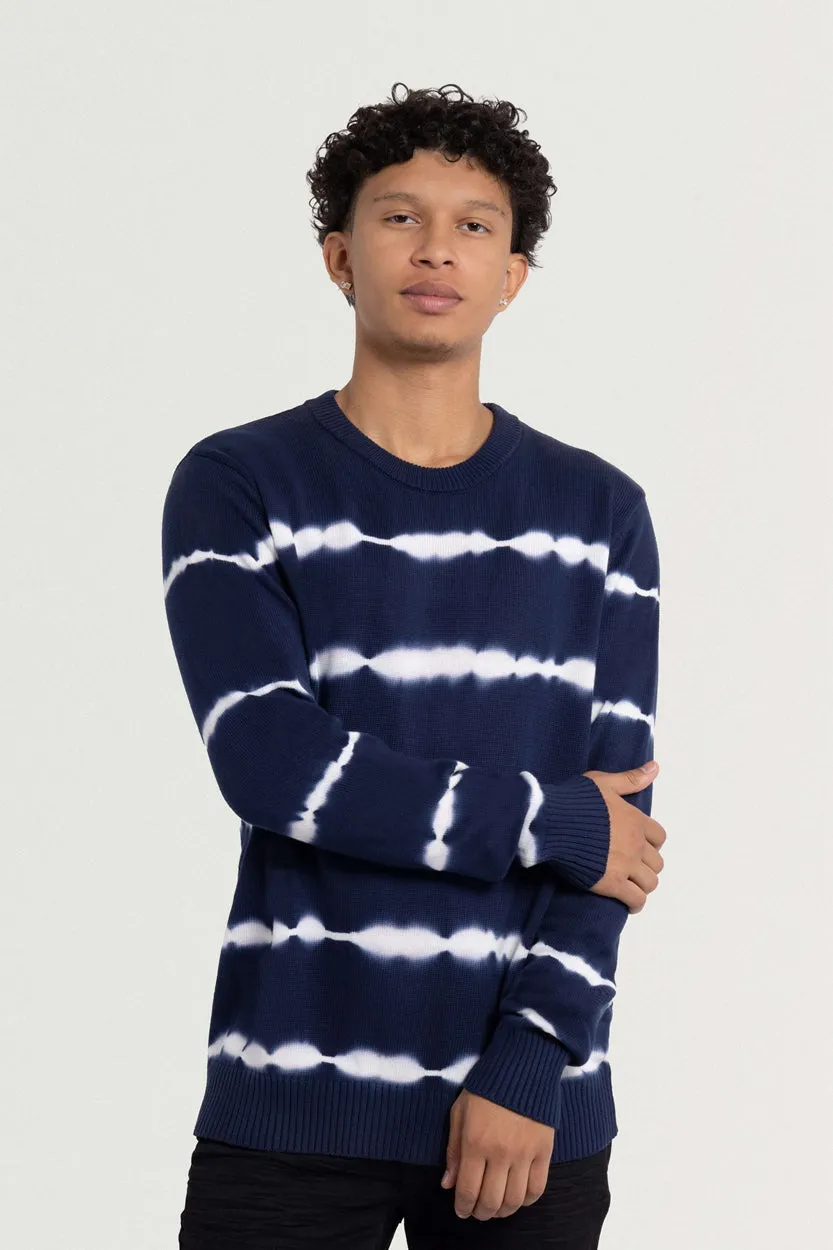 X RAY Men's Striped Crewneck Tie Dye Fashion Cotton Sweater