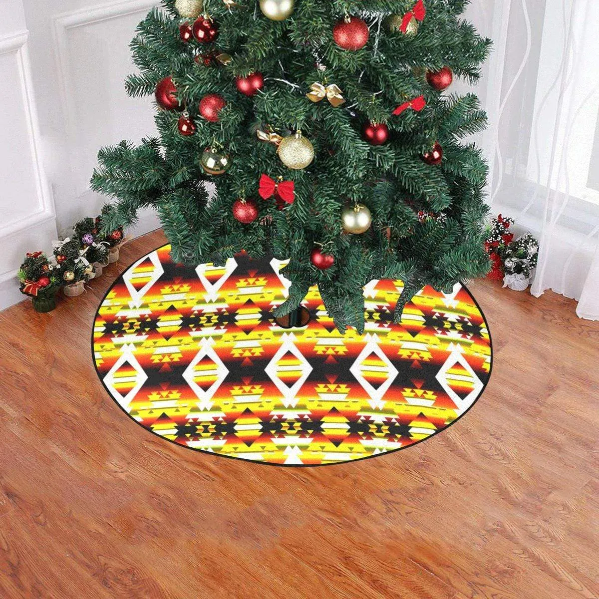 Yellow Winter Camp Christmas Tree Skirt 47" x 47"