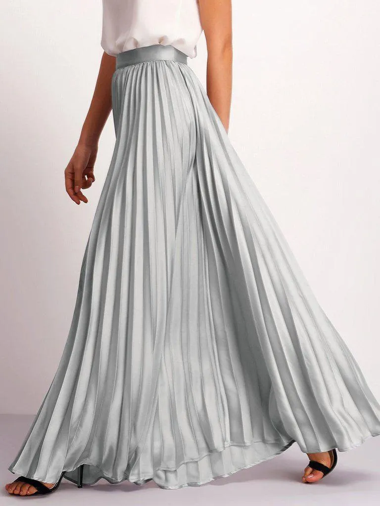 Zipper Side Pleated Flare Maxi Skirt