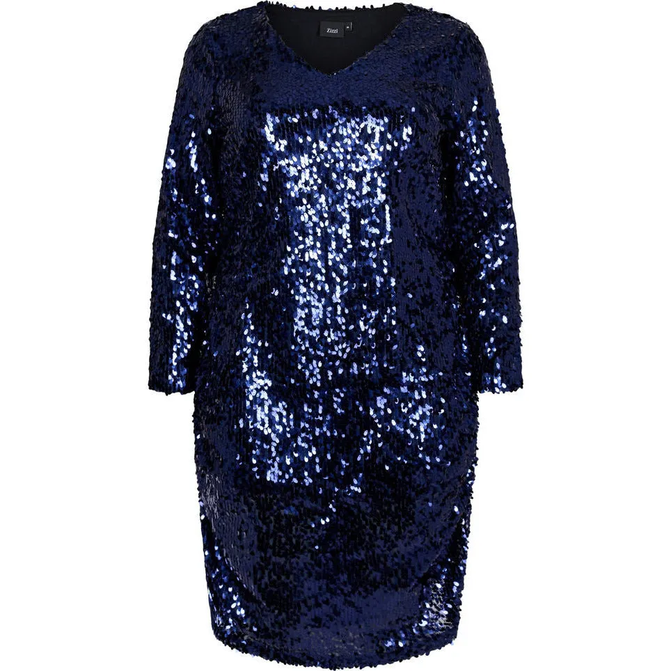 Zizzi Sequin Dress in Navy