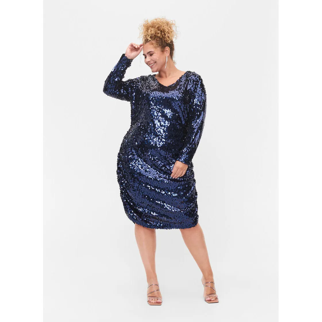 Zizzi Sequin Dress in Navy